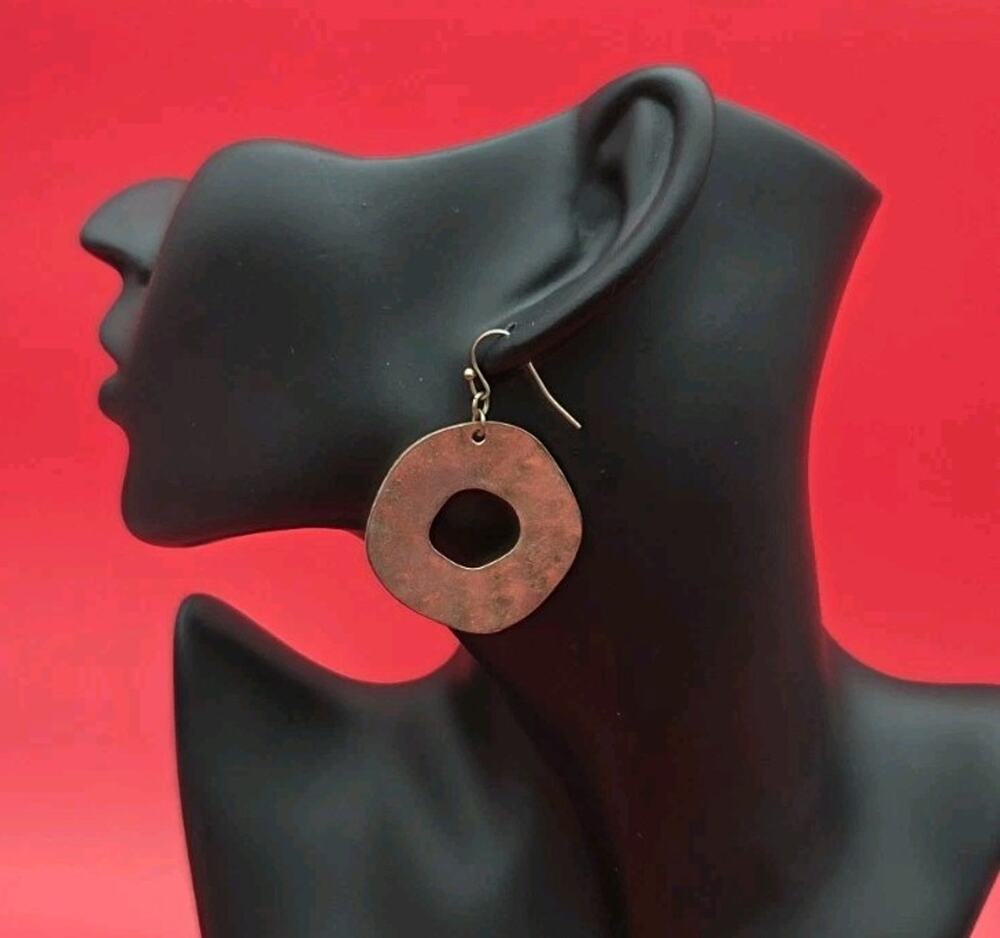 Silver Tone Hammered Disc Dangle Earrings Large Round Drop Fashion Jewelry